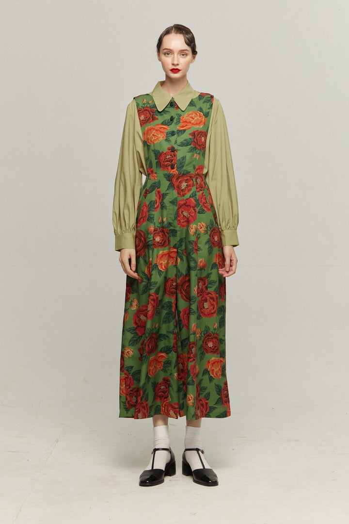 試着のみ TNEWTIES この牧場のオーナー フローラルパターンオーバーオール この牧場のオーナー》フローラルパターンオーバーオール-Green