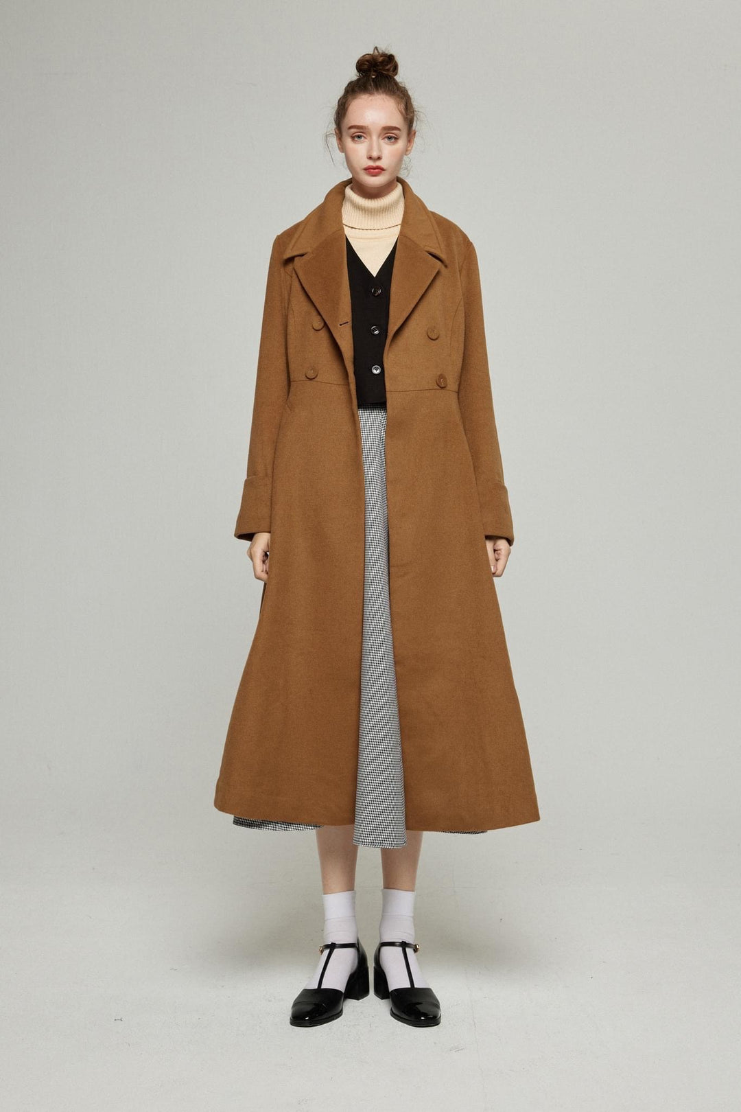 《つい一口食べちゃいました》ハイウエストサーキュラースカート-Houndstooth check