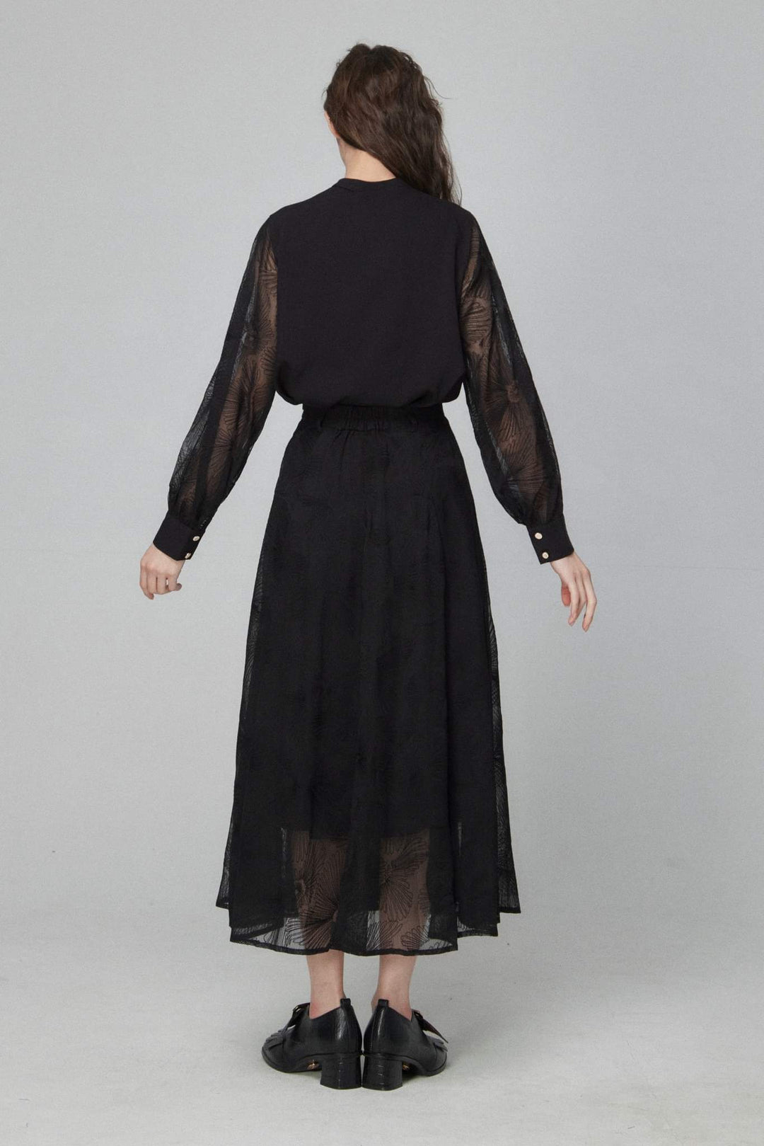 訳あり商品 花いっぱいの椿》シースルーエンブロイダリースカート-Black スカート