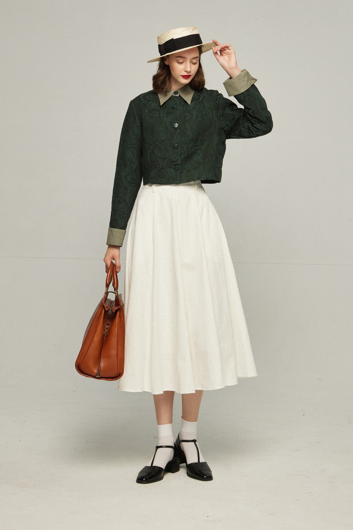 キリンにパンを食べさせて》クラシカルパターンスカート-White – Tnewties