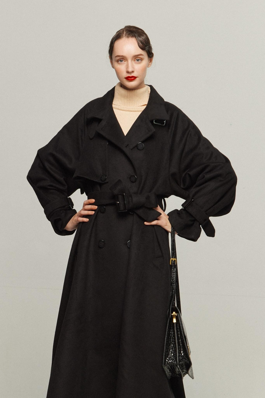 とても重要なミッション》2Wayダブルブレストウールコート-Black