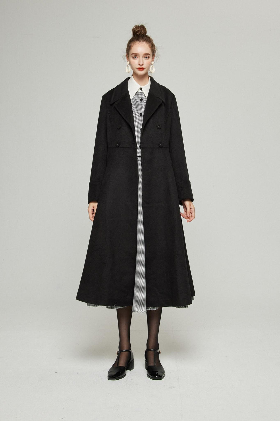 《つい一口食べちゃいました》ハイウエストサーキュラースカート-Houndstooth check