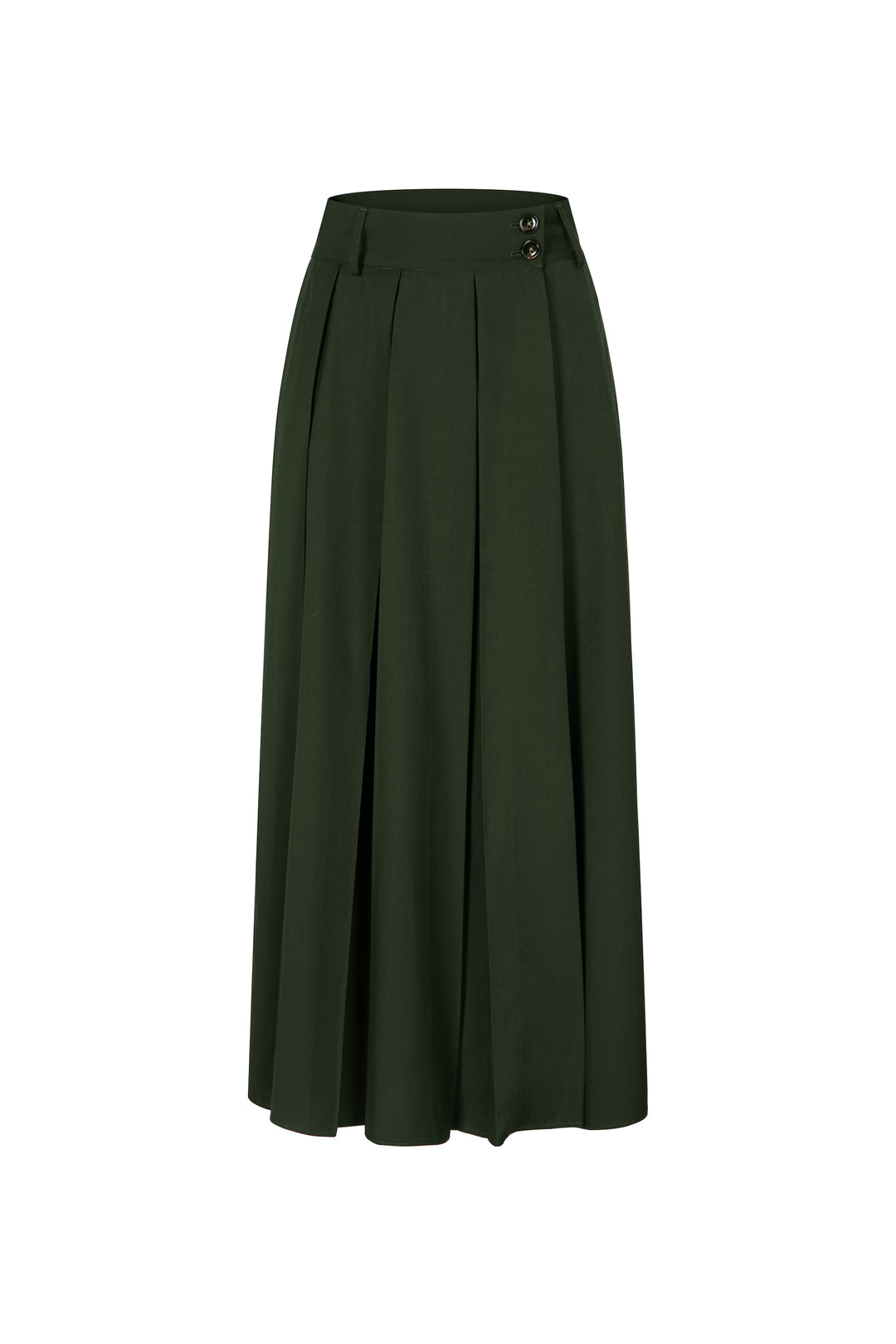 《電話を切らなくちゃ》ハイウエストボックスプリーツスカート-Dark green