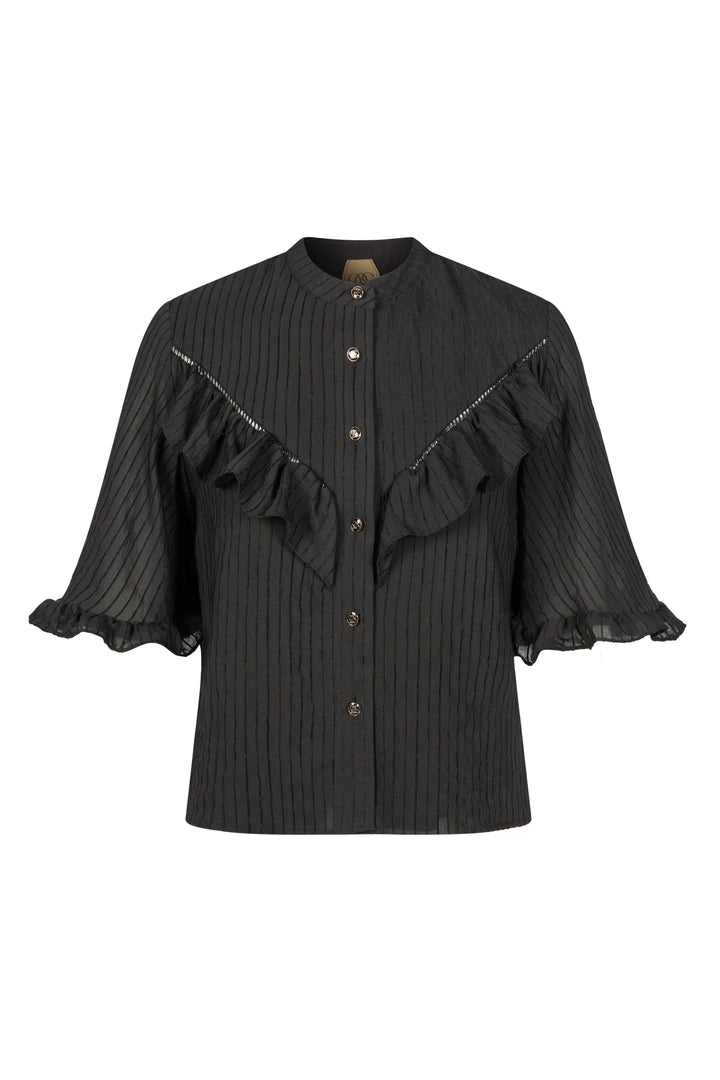 月の呪文を唱えて》フレアスリーブフリルブラウス-Black – Tnewties