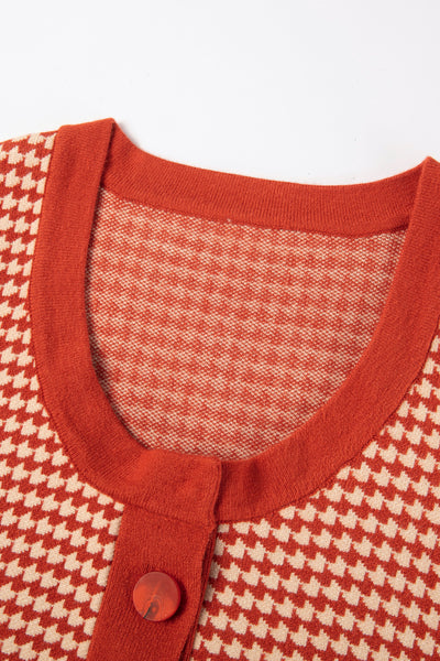 《壊れたフィルム》ハウンドトゥースチェックベスト-Orange red