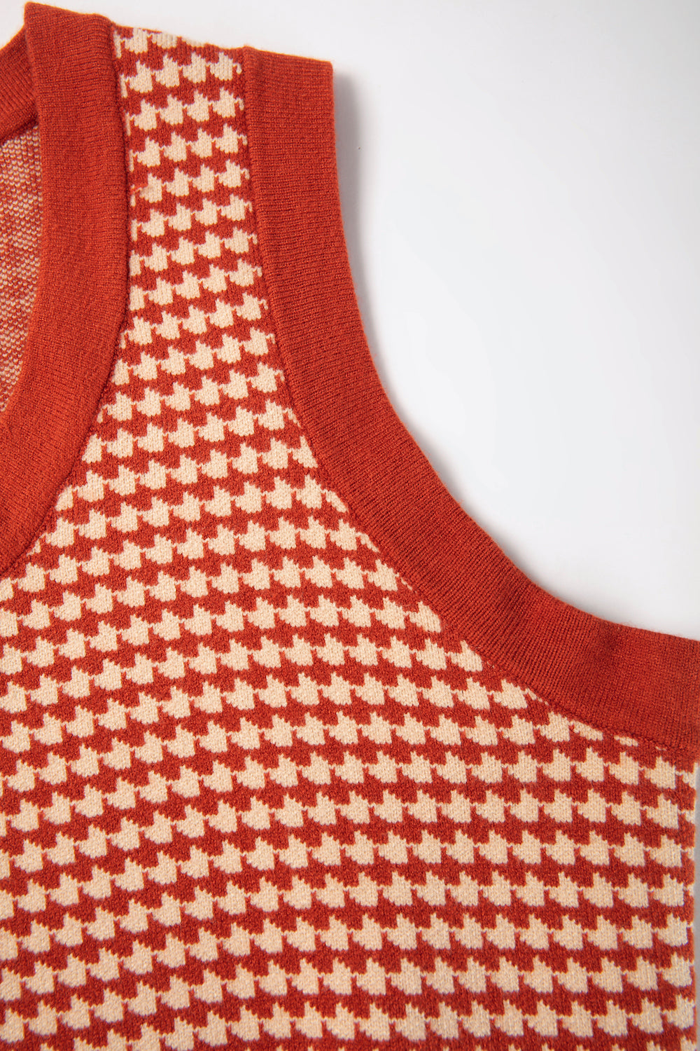 《壊れたフィルム》ハウンドトゥースチェックベスト-Orange red