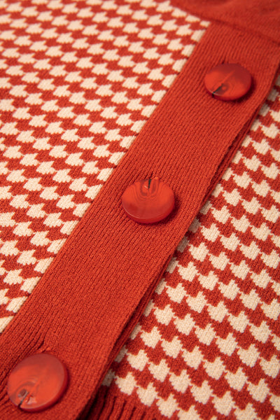 《壊れたフィルム》ハウンドトゥースチェックベスト-Orange red