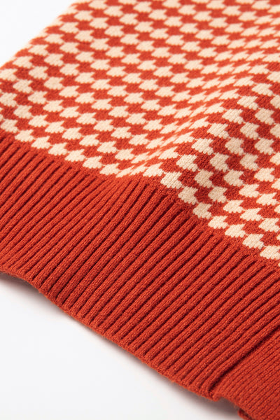 《壊れたフィルム》ハウンドトゥースチェックベスト-Orange red