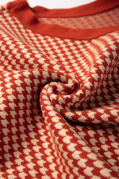 《壊れたフィルム》ハウンドトゥースチェックベスト-Orange red