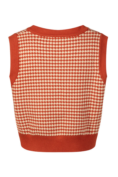 《壊れたフィルム》ハウンドトゥースチェックベスト-Orange red