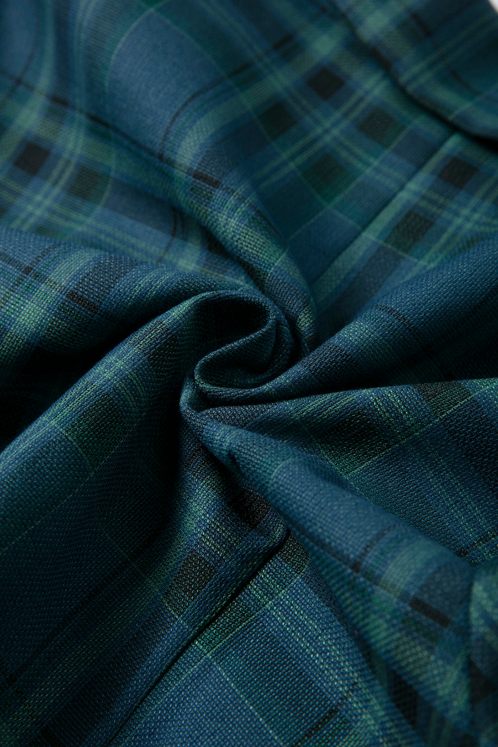 《ポールと道でばったり遭遇》クロップドチェックジャケット-Blue green