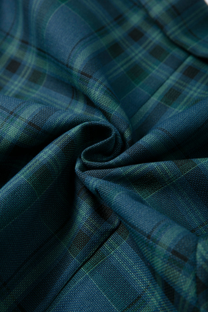 《ポールと道でばったり遭遇》クロップドチェックジャケット-Blue green