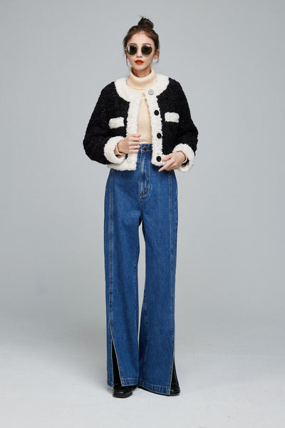 《私は今ラスベガスにいる》カーリーファージャケット-Black