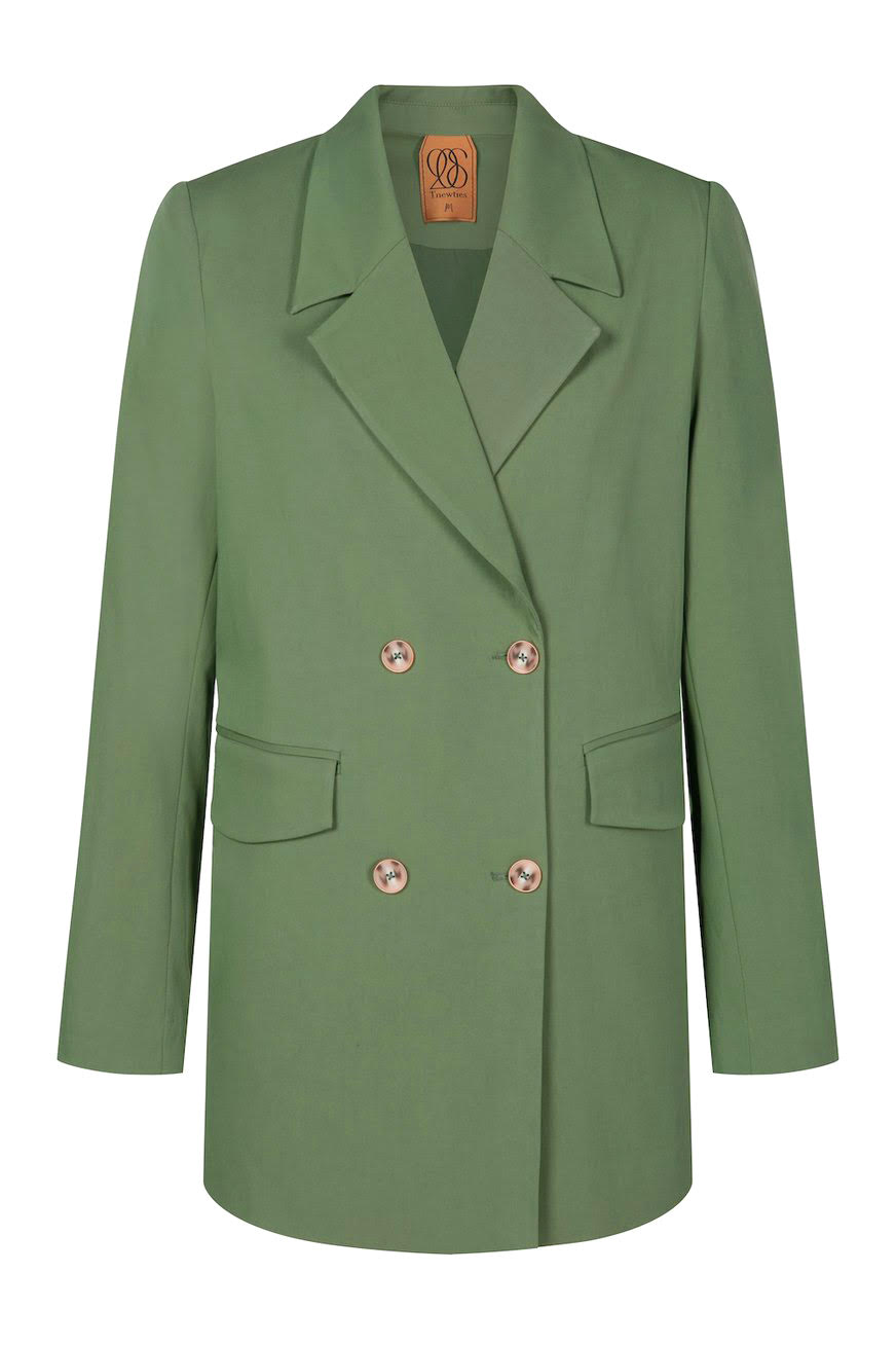 《Draw a map with tree branches》Double button jacket-Light green