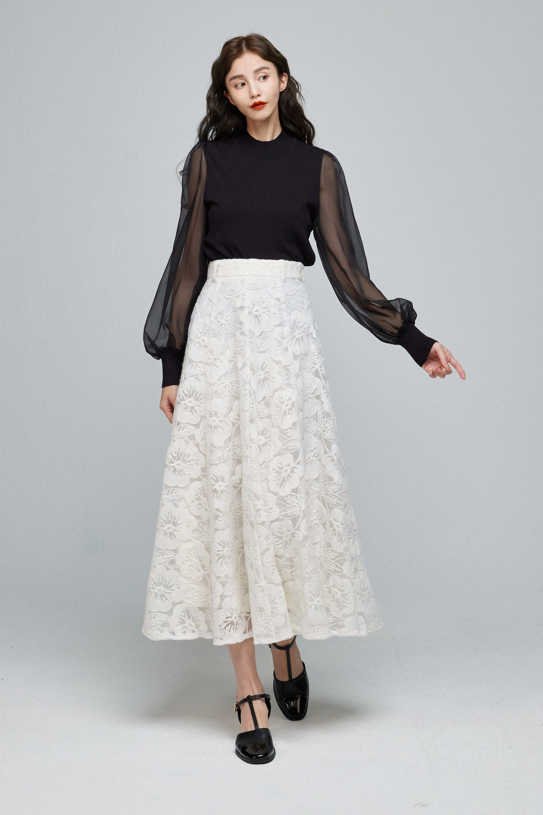 シースルースリーブニットトップス 特別な前菜》シースルースリーブニットトップ-Black – Tnewties